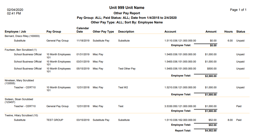 sample other pay report